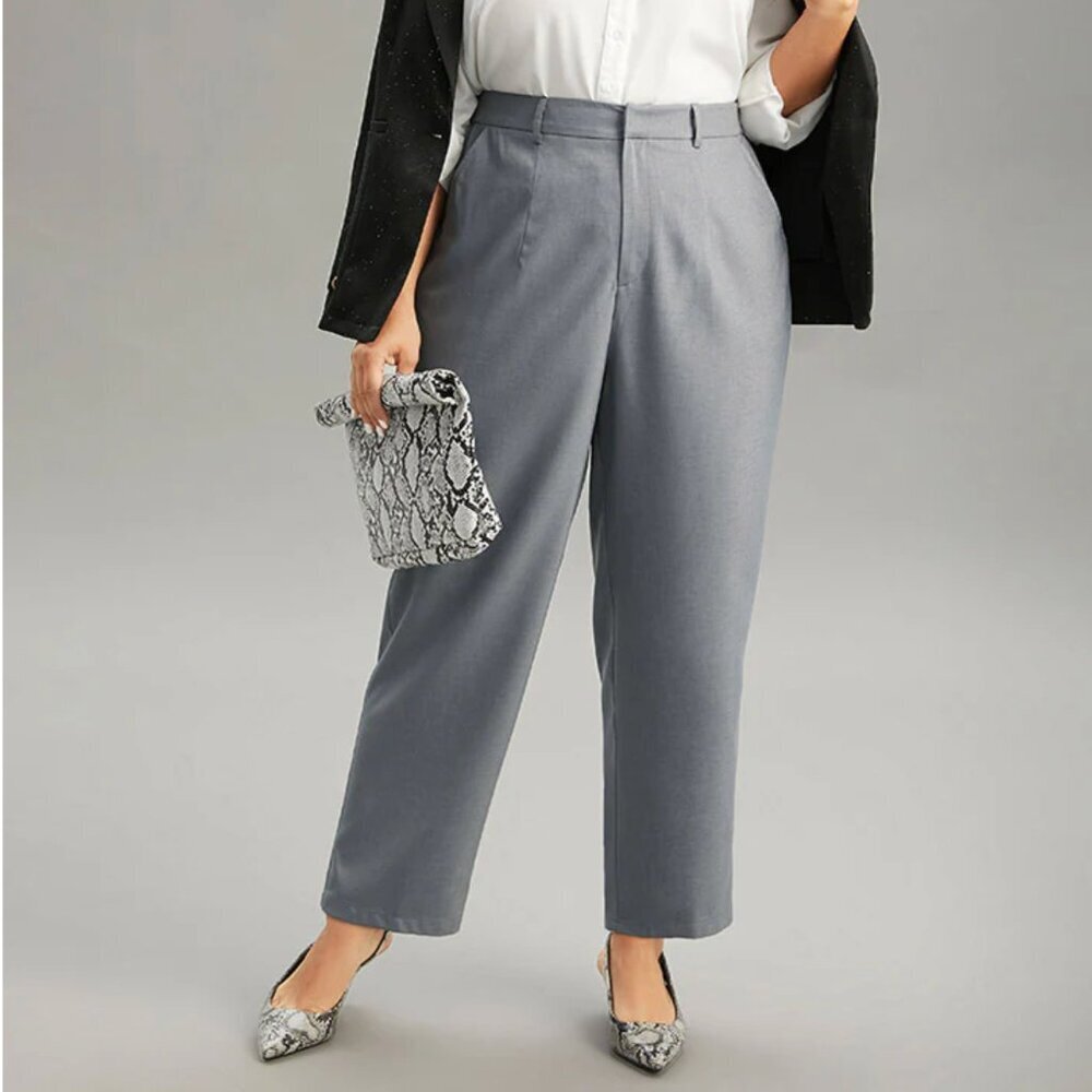 BloomChic Women's Plus Size 30 Dress Pants Trousers Light Gray Straight‎ Pleated